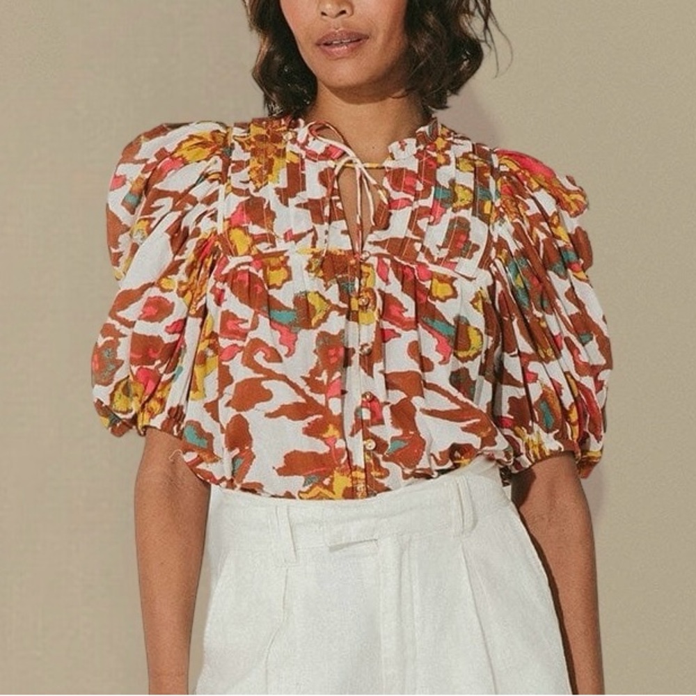 Cleobella Zola Organic Cotton Boho Puff Sleeve Blouse